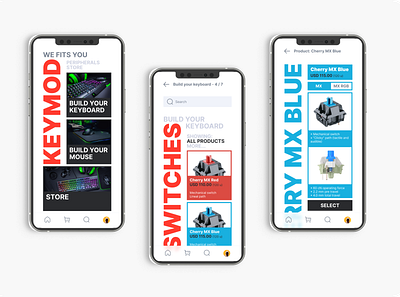 Keymod - Custom pc peripherals store concept app concept design minimal mobile mobile app mobile ui mockup store ui uiux ux