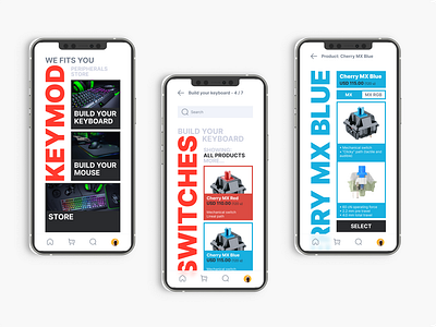 Keymod - Custom pc peripherals store concept app concept design minimal mobile mobile app mobile ui mockup store ui uiux ux