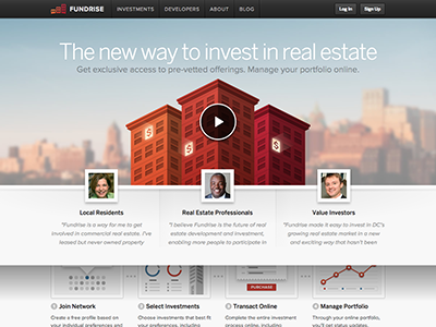 New Fundrise Homepage city crowdfunding homepage investing maroon orange real estate red