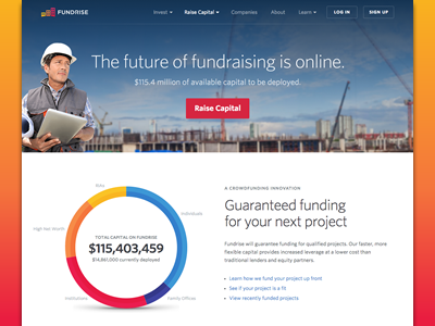 Raise Capital Landing Page construction crowdfunding finance landing page orange real estate red yellow