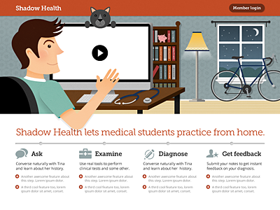 Shadow Health Homepage cat header illustration orange