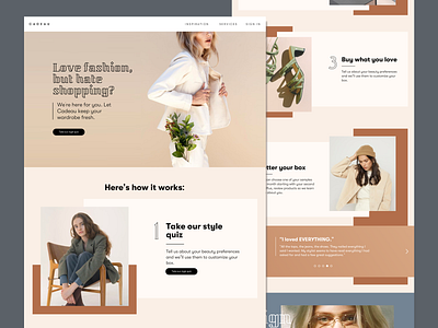 Style Box Concept beige blue box brand brown clothing design fashion fonts french human identity landing luxery page quiz shop shopping tan web design