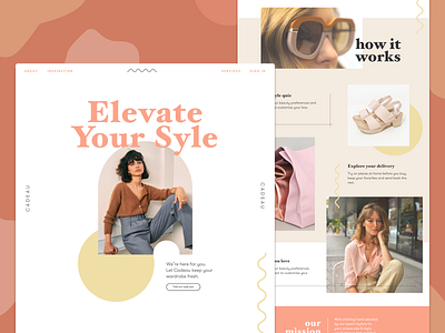 Style Box Concept 2 beige box branding curated delivery design fashion human identity landing page layout luxery pink quiz serif style tote whimsical women yellow