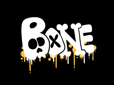 Bone bone drip graffiti graffiti tag halftone halloween handlettering raster skull spooky spot illustration