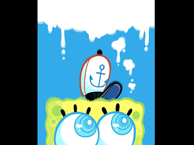 Spongebob Thinkpants 90s kid cartoon character art character illustration graffiti inspired halftone pop culture raster spongebob