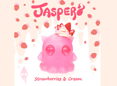 Jasper (Strawberries and Cream) art toy character design cute ghost dessert illustration mascot product photo resin toy strawberry toy design