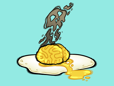 Brain Over Easy brain editorial illustration egg fried egg graffiti graphic illustration halftone illustration pop art raster spot illustration