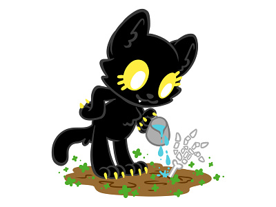 Gardening Self Care black cat cartoon cartoon cat character illustration gardening good luck humor illustration raster self care spot illustration