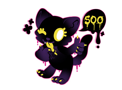 Lucky 500 black cat cartoon cat character illustration graffiti inspired graphic illustration mascot thank you card