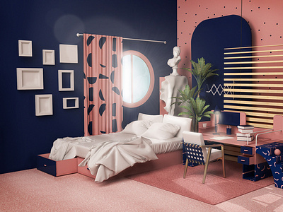 Memphis Room 3d 3d art adobe architecture art artdirection cinema4d color design illustration maxon memphis photo room vray