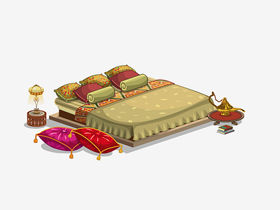 Game Art / Furniture Design 2d arabic bed design furniture game illustrator isometric vector