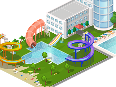 Game Art / Hotel 2d design game hotel illustration isometric pool summer vector wacom