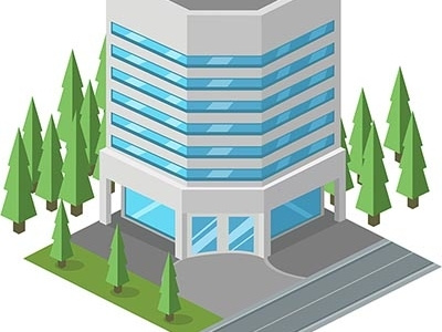 Business Office 2d buildings business design isometric office residence road tree vector