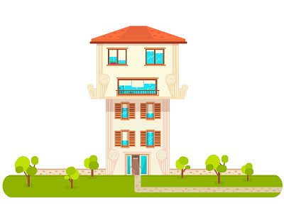 Flat House / Vector 2d build building city flat house tree vector