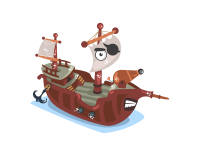Pirate Ship captain cartoon cute illustraion kids ocean pirate sea ship vector