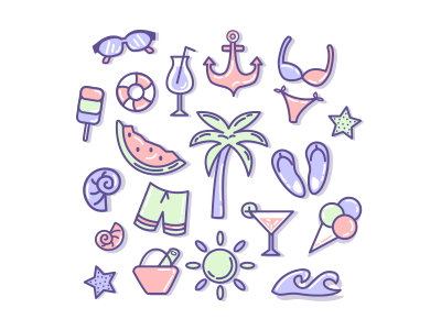 Seasonal Icon cocktail colorful funny icon illustration summer vector