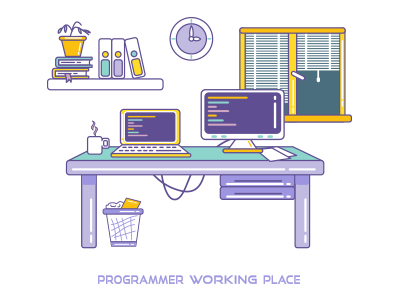 Programmer Working Place design illustration programmer vector working