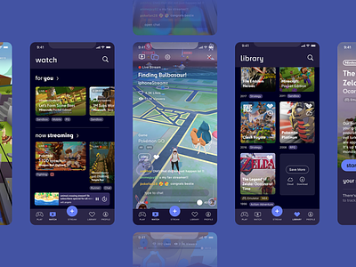Mobile Gaming, Live Streaming, and Video App Design app design dark mode design flat gaming interface live streaming tiktok ui video video game