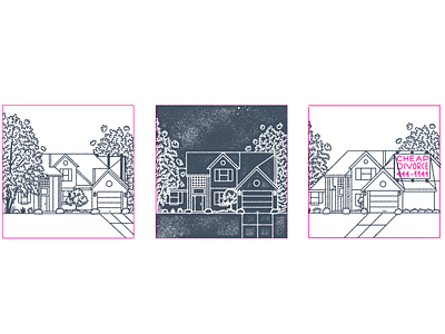 Cheap Divorce divorce gray house pink risograph roadsign sign sprawl suburbs trees