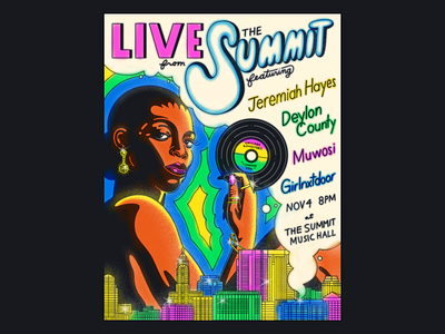 Live From The Summit black woman bright chicago city concert gangster handdrawn type hiphop neosoul poster record show soul