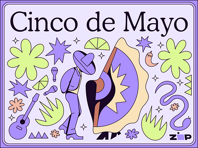 Cinco De Mayo Illustration celebration cinco de mayo cowboy culture dancing desert digital dress fintech holiday illustration may mexican mexico pepper purple snake ui zip zoom
