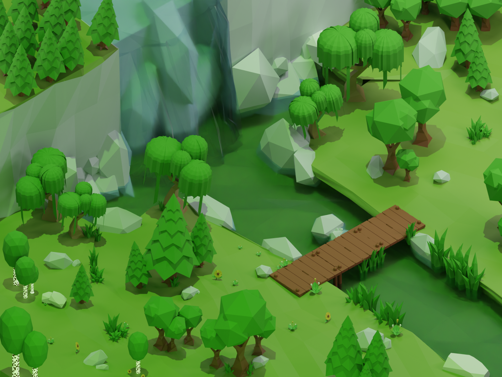 3D Low Poly Forest with Waterfall by Rizky Muliawan Budiarto on Dribbble