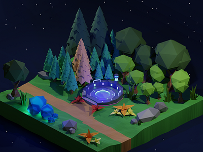 3D Night Forest with Portal Teleport 3d 3d modeling design forest lowpoly night portal tree