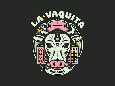 La Vaquita Records beat beatmaker brand design brand identity branding cow illustration illustration art logo logo design logotype music records vector vinil