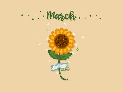 March design flat illustration minimal spring sunflower vector