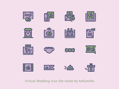 Virtual Wedding Icon Set filled line flat icon minimal vector virtual wedding wedding