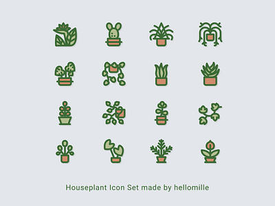 Houseplant Icon Set in filled line style design filled line filled line style flat houseplant houseplants icon icon design icon pack icon set minimal plant vector