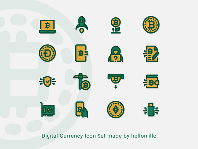 Digital Currency Icon Set in filled line style cryptocurrency design filled line icon design icon pack icon set line icon minimal vector