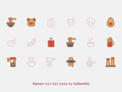 Ramen Icon Set branding design icon icon design icon set japanese line icon minimal noodle ramen ui vector