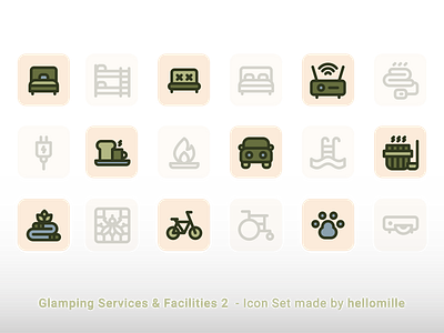 Glamping Services & Facilities 2 - Icon Set camping glamping holiday icon icon design icon pack icon set line icon minimal vacation