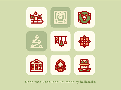 Christmas Deco - Icon Set christmas christmas decoration christmas tree december fireplace icon pack icon set line icon line icons minimal santa simple sled sleigh winter
