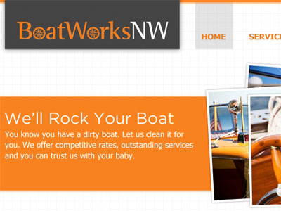 BoatWorksNW grey koibot logo orange rotis semi serif