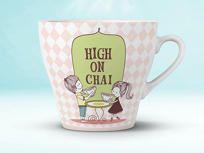 High On Chai - Mug Design for Tea Lovers couple design doodle high tea illustration merchandise mug sketch tea time