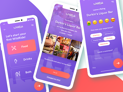 WildRide Mobile App eating food gradient mobile mobile app design purple yelp