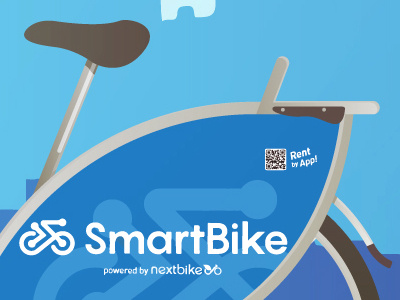 Minimal Graphic for SmartBike Mobility bicycle blue clean green minimalist vector
