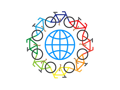 Logo Design for World Bicycle Day bicycle flat globe minimal world