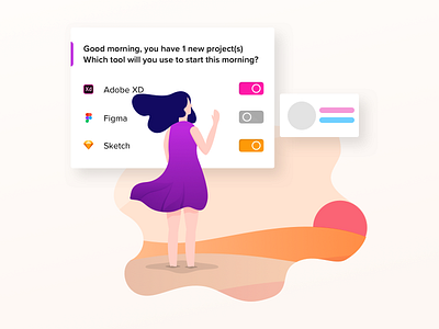 Daily UI #015 (On/Off Swithcer) daily design girl illustration off on popover switcher ui ux web
