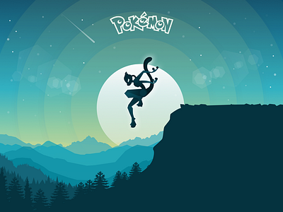 Mewtwo cat fanart illustration mewtwo moon mountains pikachu pokemon pokemongo vector