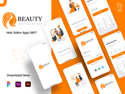 Beauty Hair Saloon App iOS UI kit - Barber Shop Booking App design iso uiux app logo