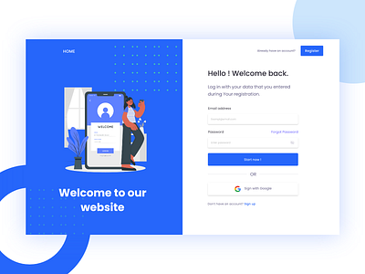 Website Login UIUX design concept - Landing page Login screen