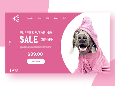 Dog Cloth Shop Website Design - Puppies Wearing Landing Page animals landing page dog sale mobile app puppies cloth design