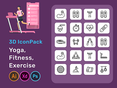 Yoga, Fitness, Exercise 3D Icon Pack