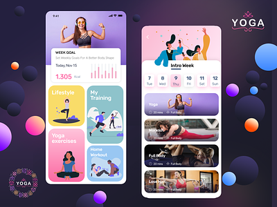 Yoga App Challenge - Fitness app Ui kits fitness app illustration fitness app ui fitness calendar yoga app concept yoga app onboarding concept yoga app ui freebie