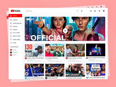 YouTube App Redesign Challenge - Video streaming Dashboard