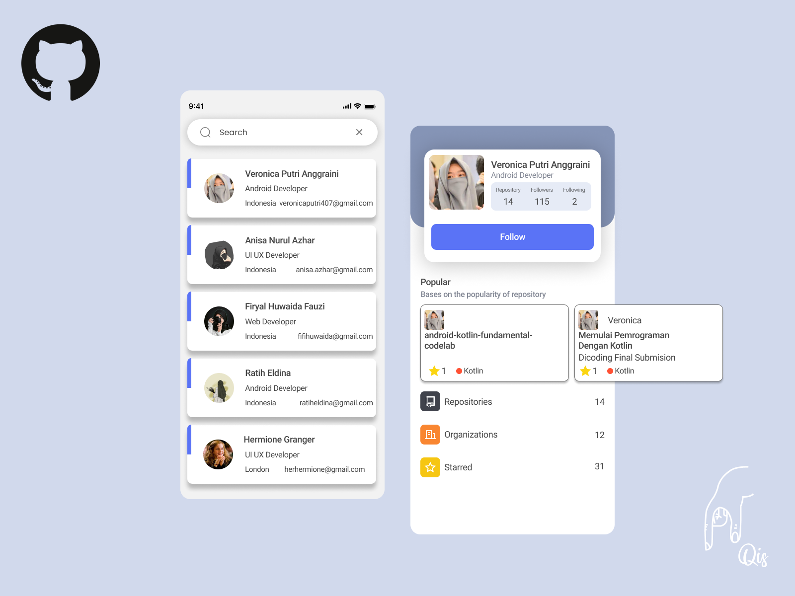 Github App by Bilqis Muflihunnisa on Dribbble