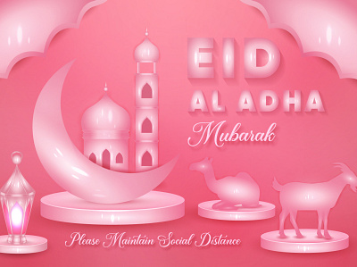 Realistic islamic eid al adha mubarak card illustration eid al adha